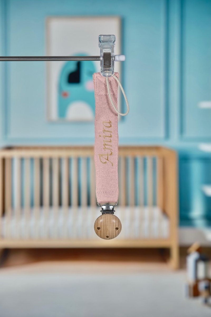 Speenkoord met naam | Knitted roze